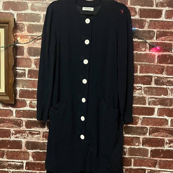 VTG Louis Féraud Paris x Creeds Toronto Navy Button Front Longline Jacket Dress - Picture 1 of 12